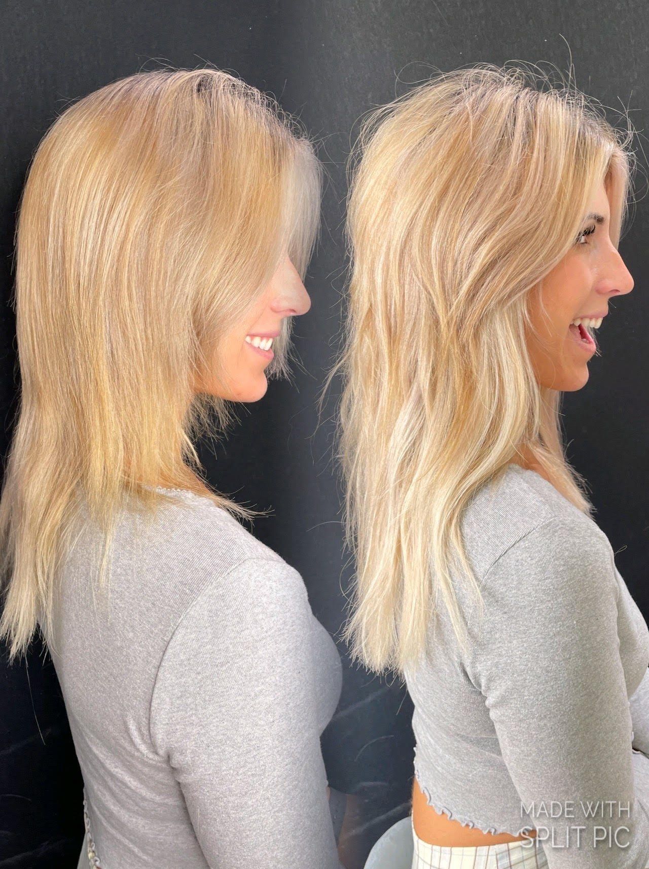 Before and after blonde hair extensions
